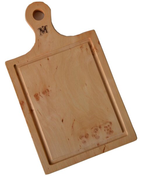 Classic Chopping Board with Handle, Made of Alder Wood with Grooves 25x49xh1.5 cm with Sauce-Collecting Grooves