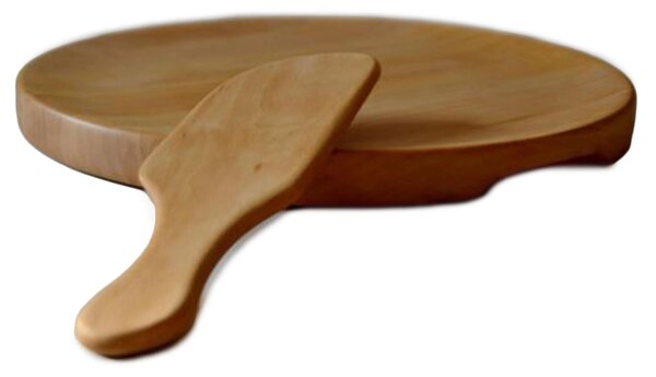 Alder Wood Slightly Hollowed Polenta Board, Diameter 34xh3.2 cm, Complete with Polenta Knife, Not Dishwasher Safe