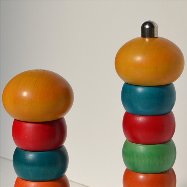 Solid Linden Wood Pepper Grinder and Salt Shaker, Pepper diam. 7xh21 cm - Salt diam. 7xh17 cm, Base Colour Blue