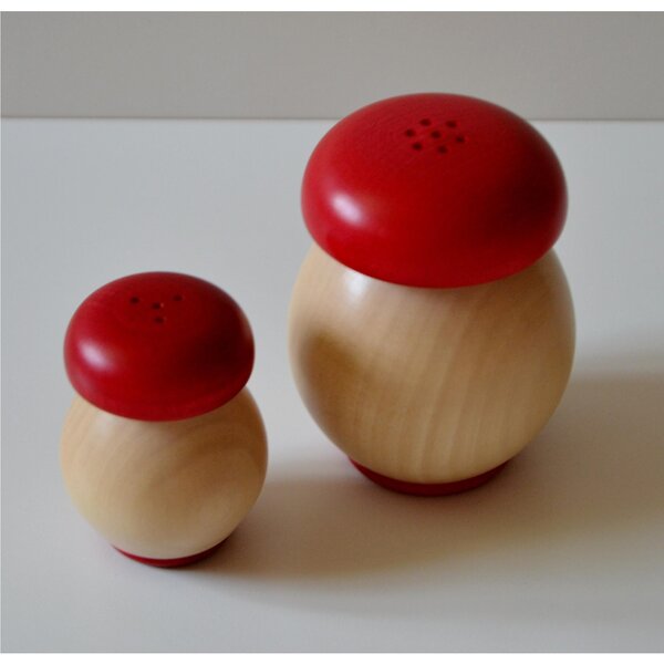 Mahogany Wood Salt and Pepper Set, dia. 7.5xh9.7 cm - salt dia. 5.3xh7 cm, natural wood base with red cap