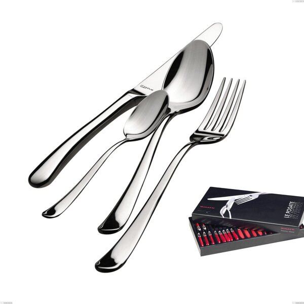 Settimocielo Lucido Bugatti 24 Pieces Cutlery Set in Box, Polished Chrome Stainless Steel 18.10, 4 mm Thickness