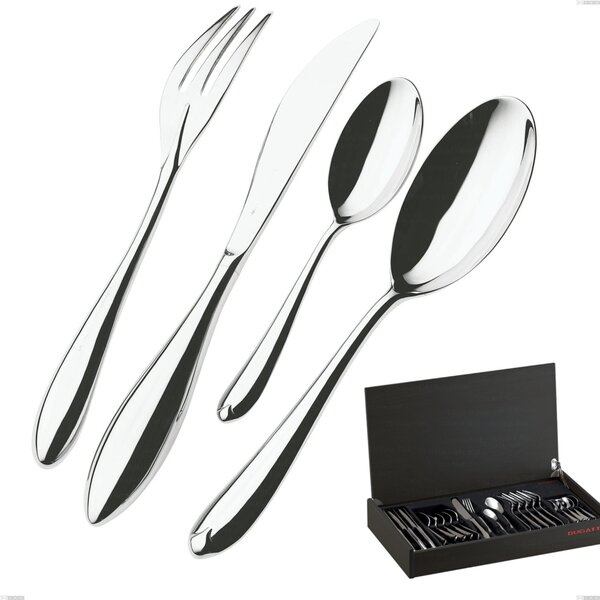 24-Piece Cutlery Set in Wenge Wood Case Venezia Bugatti, 18.10 Polished Chrome Steel, 12 mm Thickness