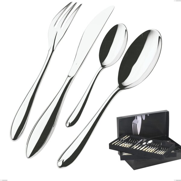 75 Piece Venezia Bugatti Cutlery Set in Gallery Box, 18.10 Polished Chrome Steel, 12 mm Thickness