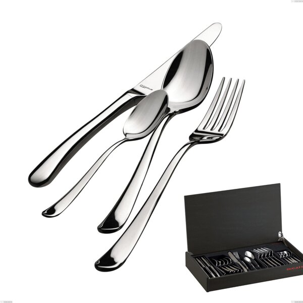 24 Pieces Cutlery Set in Wenge Wood Case Settimocielo Lucido Bugatti, 18.10 Polished Chrome Steel, 4 mm Thickness