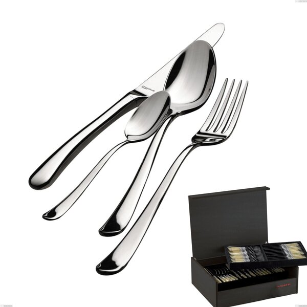 75 Piece Cutlery Set in Wenge Wood Case Settimocielo Lucido Bugatti, 18.10 Polished Chrome Steel, 4 mm Thickness