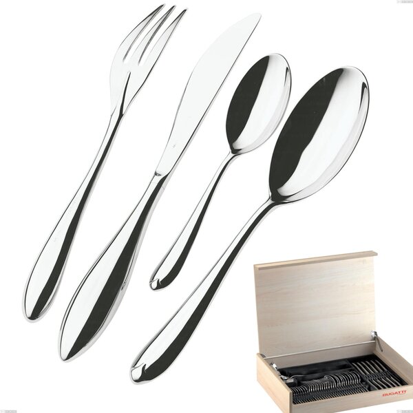 Madeira Case 49 Pieces Venezia Bugatti Cutlery, 18.10 Polished Chrome Steel, 12 mm Thickness
