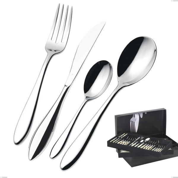 75 Pieces Cutlery Set in Gallery Fresco Bugatti Box, 18.10 Polished Chrome Steel, 13 mm Thickness