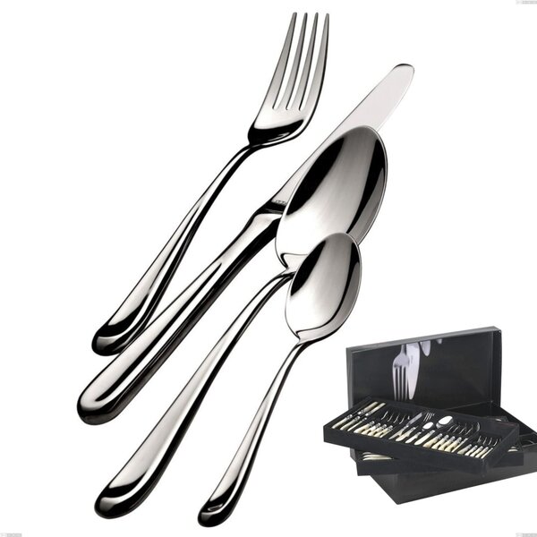 75-Piece Cutlery Set in Gallery Futura Lucido Bugatti Box, Polished 18.10 Chrome Steel