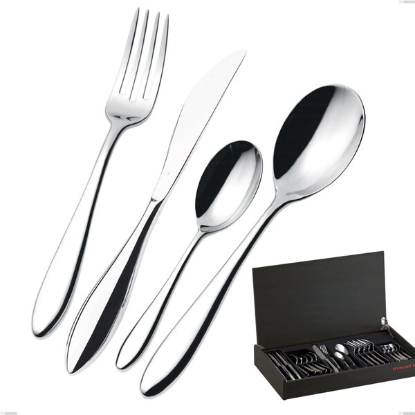 24-Piece Cutlery Set in Wenge Wood Case, Fresco Bugatti, 18.10 Polished Chrome Steel, 13 mm Thickness