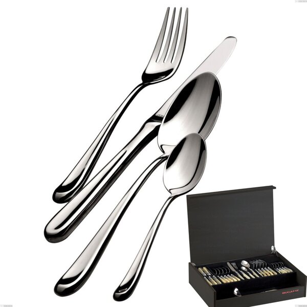 Cutlery set 49 pieces in wenge wood case Futura Lucido Bugatti, polished 18.10 chrome steel