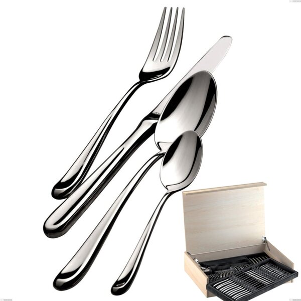 Madeira Case 75 Pieces Futura Lucido Bugatti Cutlery, 18.10 Polished Chrome Steel