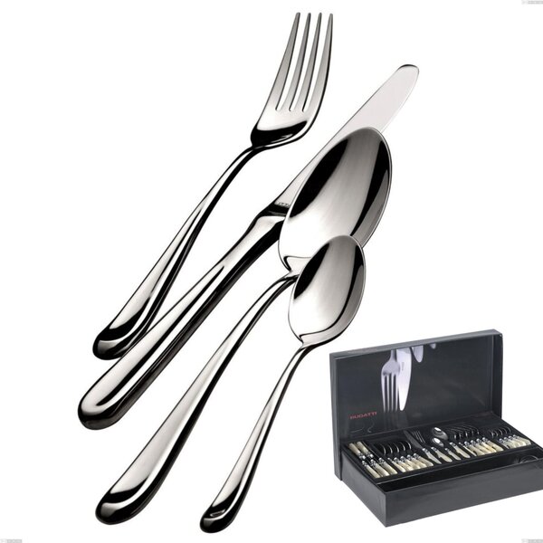 49 Piece Cutlery Set in Gallery Futura Polished Box, Bugatti Futura Lucido, 18.10 Polished Chrome Stainless Steel