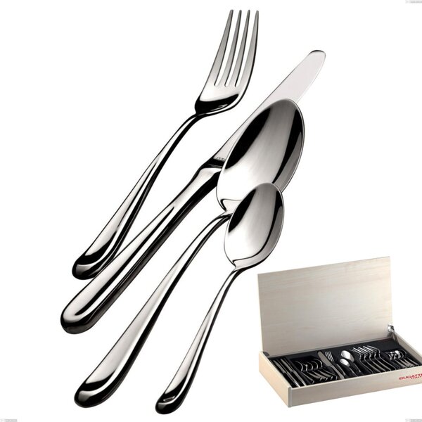 Madeira Case 30 Pieces Futura Lucido Bugatti Cutlery Set, 18.10 Polished Chrome Steel