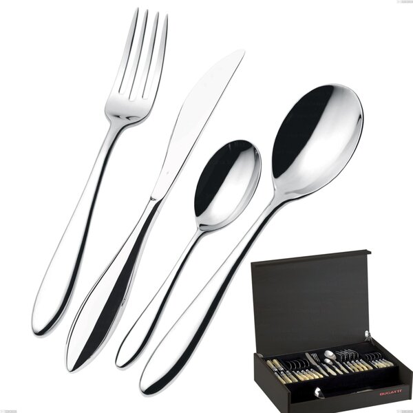 49 Piece Cutlery Set in Wenge Wood Case Fresco Bugatti, 18.10 Polished Chrome Steel, 13 mm Thickness