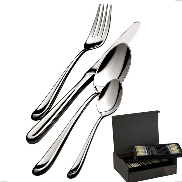 75 Piece Cutlery Set in Wenge Wood Case Futura Lucido Bugatti, 18.10 Polished Chrome Steel