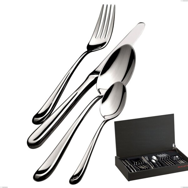 24-Piece Cutlery Set in Wenge Wood Case Futura Lucido Bugatti, 18.10 Polished Chrome Stainless Steel