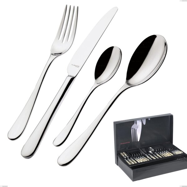Bugatti Siena Gallery 49-Piece Cutlery Set in Box, 18.10 Polished Chrome Steel, 3mm Thickness