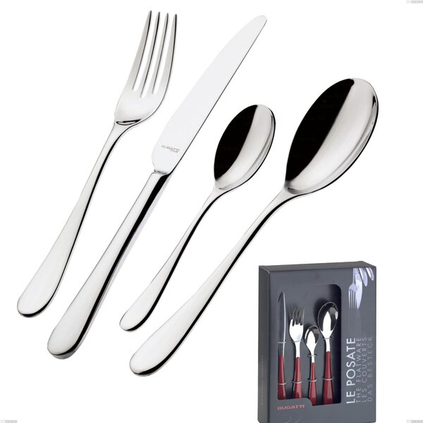 Siena Bugatti 24 Piece Cutlery Set in Showcase Packaging, Polished Chrome Stainless Steel 18.10, 3 mm Thickness