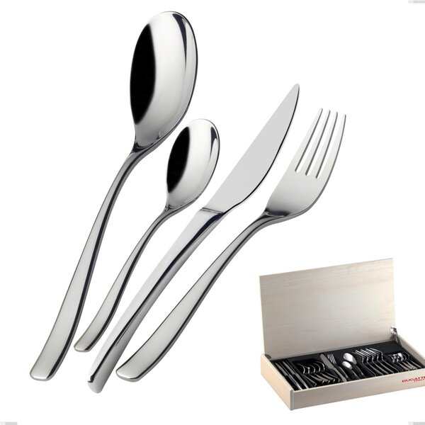 Madeira Case 24 Pieces Amalfi Lucido Bugatti Cutlery, 18.10 Polished Chrome Steel