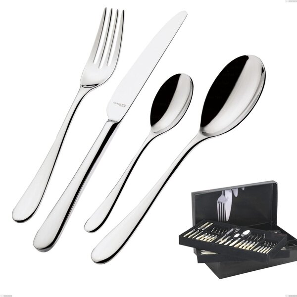 75-Piece Siena Bugatti Cutlery Set in Gallery Box, Polished Chrome Stainless Steel 18.10, 3 mm Thickness