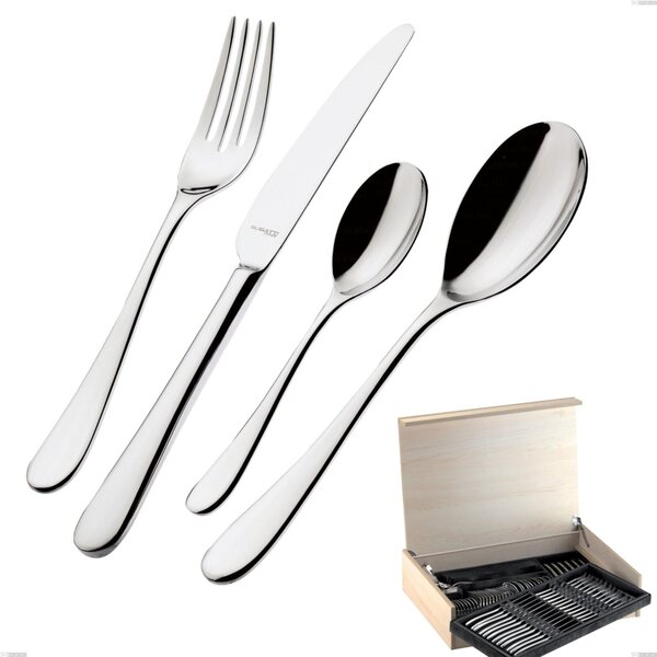 Madeira Case 75 Pieces Siena Bugatti Cutlery, 18.10 Polished Chrome Steel, 3 mm Thickness