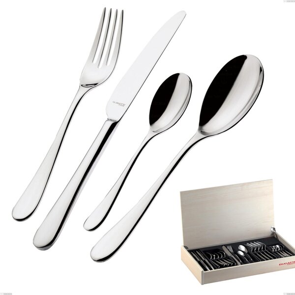 Madeira Case 30 Pieces Siena Bugatti Cutlery, 18.10 Polished Chrome Steel, 3 mm Thickness