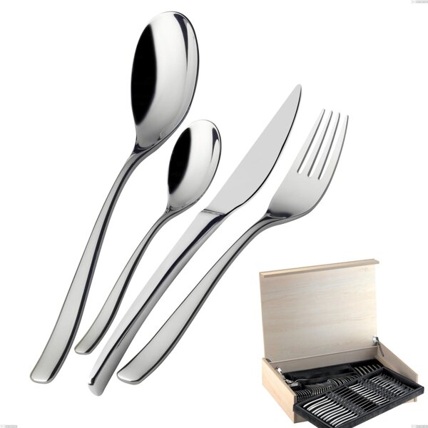 Madeira Case 75 Pieces Amalfi Lucido Bugatti Cutlery, 18.10 Polished Chrome Stainless Steel