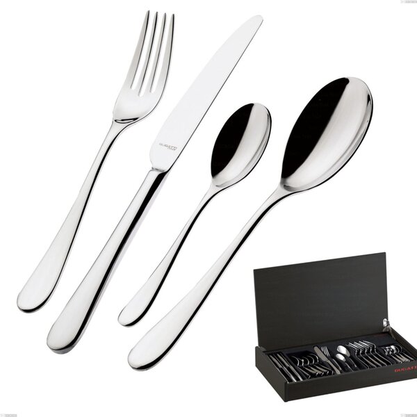 24-Piece Cutlery Set in Wenge Wood Case Siena Bugatti, 18.10 Polished Chrome Steel, 3 mm Thickness