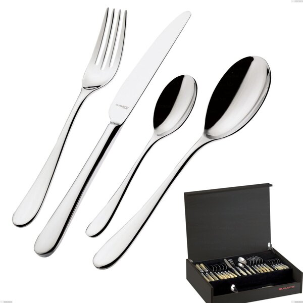 49-Piece Siena Bugatti Cutlery Set in Wenge Wood Case, 18.10 Polished Chrome Steel, 3 mm Thickness