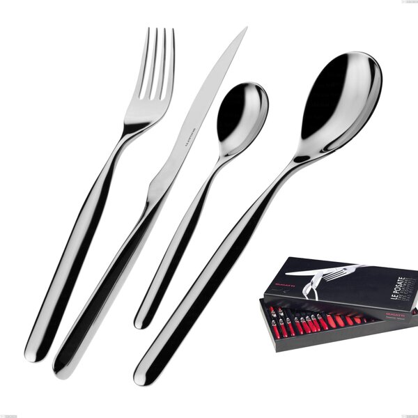Vidal Bugatti Gallery Boxed Cutlery Set 24 Pieces, 18.10 Polished Chrome Stainless Steel