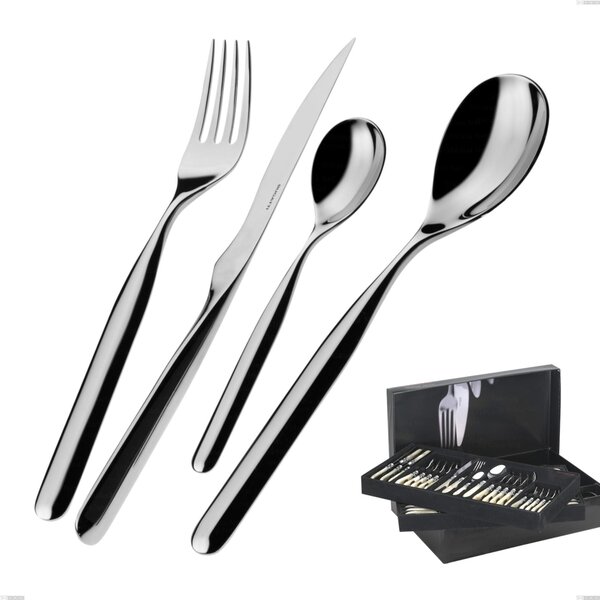 75 Piece Cutlery Set in Gallery Box Vidal Bugatti, 18.10 Polished Chrome Stainless Steel