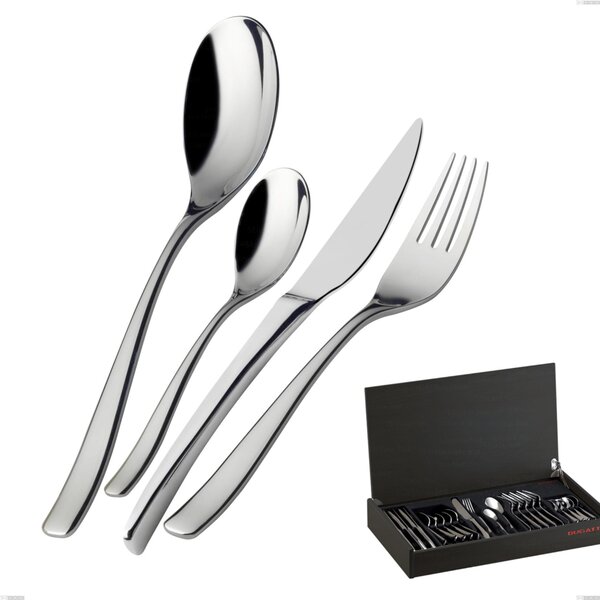 30 Piece Cutlery Set in Wenge Wood Case Amalfi Lucido Bugatti, Polished 18.10 Chrome Steel