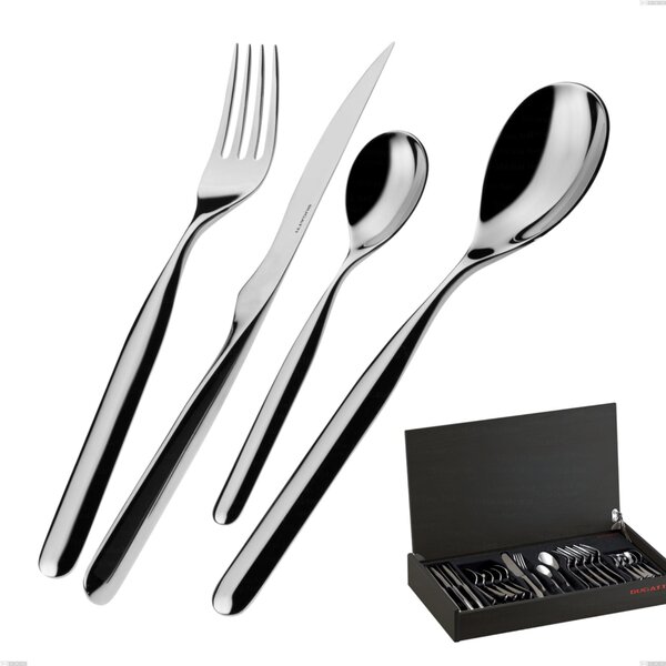 24-Piece Cutlery Set in Wenge Wood Case by Vidal Bugatti, 18.10 Polished Chrome Stainless Steel