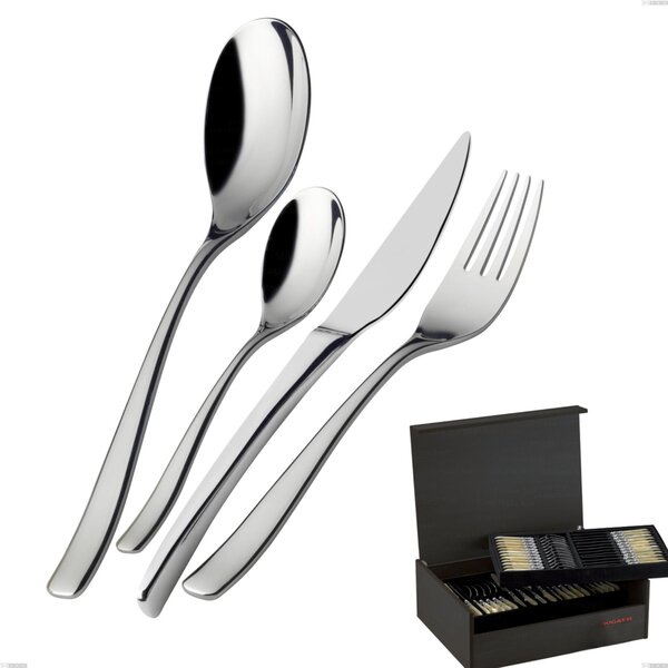 75 Piece Cutlery Set in Wenge Wood Case Amalfi Lucido Bugatti, 18.10 Polished Chrome Steel