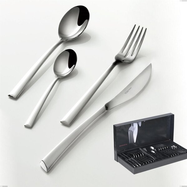 30 Piece Cutlery Set in Gallery Caprera Bugatti Box, 18.10 Polished Chrome Steel