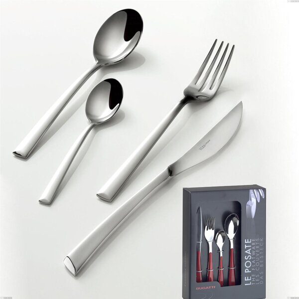 Caprera Bugatti 24 Piece Cutlery Set in Showcase Packaging, 18.10 Polished Chrome Steel