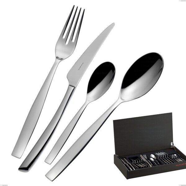 30-Piece Toscana Bugatti Cutlery Set in Wenge Wood Case, 18.10 Polished Chrome Stainless Steel, 3 mm Thickness