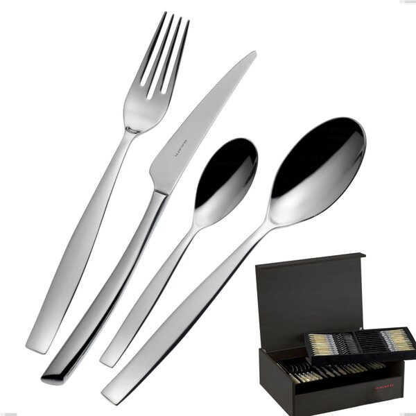 75 Piece Cutlery Set in Wenge Wood Case Toscana Bugatti, 18.10 Polished Chrome Steel, 3 mm Thickness