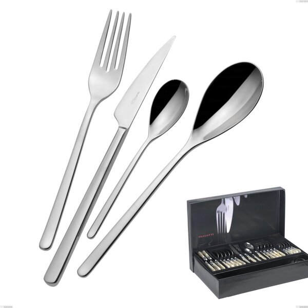 Bugatti Sintesi Gallery Cutlery Set 49 Pieces in Box, 18.10 Polished Chrome Steel