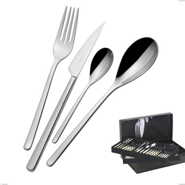 75-Piece Cutlery Set in Gallery Box Sintesi Bugatti, 18.10 Polished Chrome Steel