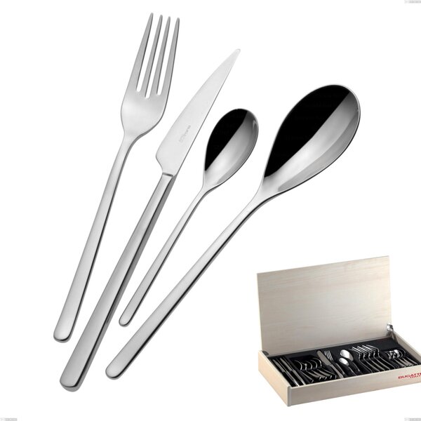 Madeira Case 24 Pieces Sintesi Bugatti Cutlery, 18.10 Polished Chrome Steel