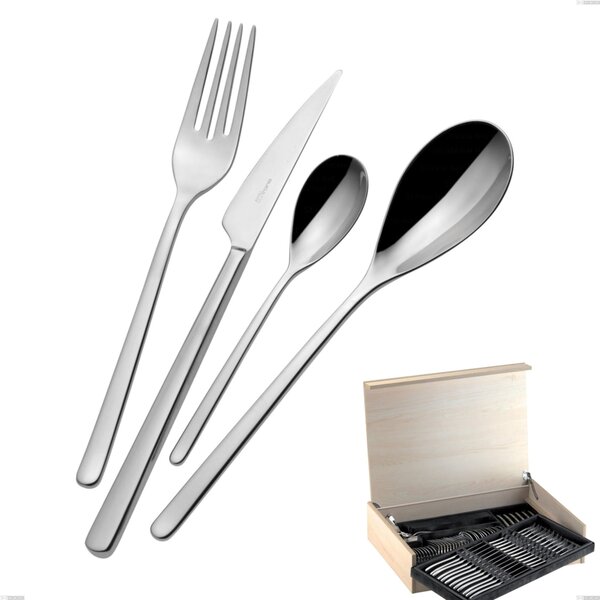 Madeira Cutlery Set 75 Pieces Sintesi Bugatti, 18.10 Polished Chrome Steel