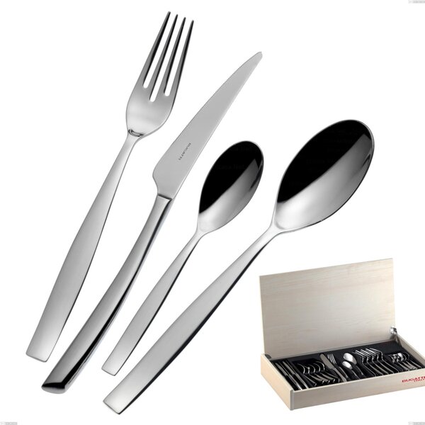 Madeira Case 24 Pieces Cutlery Toscana Bugatti, 18.10 Polished Chrome Steel, 3 mm Thickness