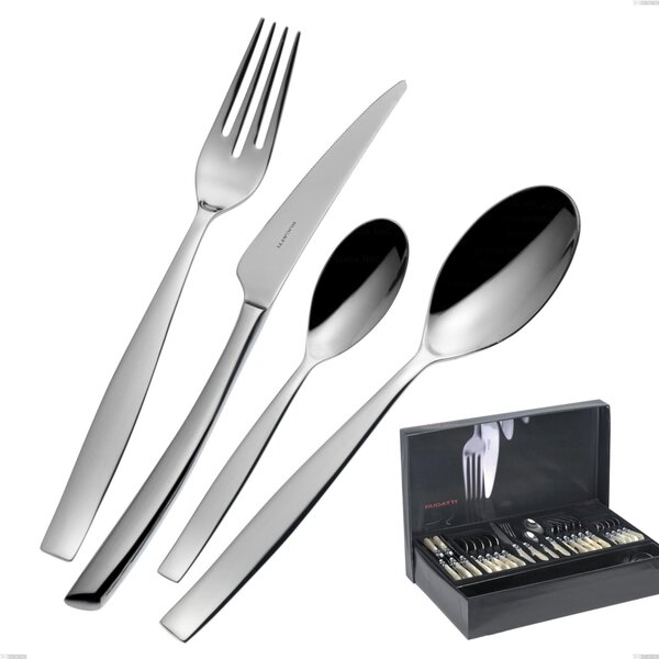 Cutlery set 49 pieces in Gallery Toscana Bugatti box, 18.10 shiny chrome steel, 3 mm thickness