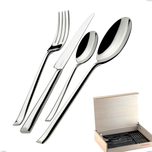 Madeira Case 50 Pieces Duetto Bugatti Cutlery, Polished Chrome 18.10 Steel