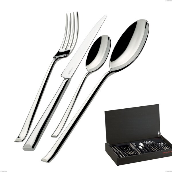 Wenge Wood Case 24 Pieces Cutlery Set Duetto Bugatti, 18.10 Polished Chrome Stainless Steel