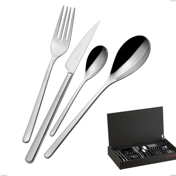 24-Piece Cutlery Set in Wenge Wood Case Sintesi Bugatti, 18.10 Polished Chrome Stainless Steel