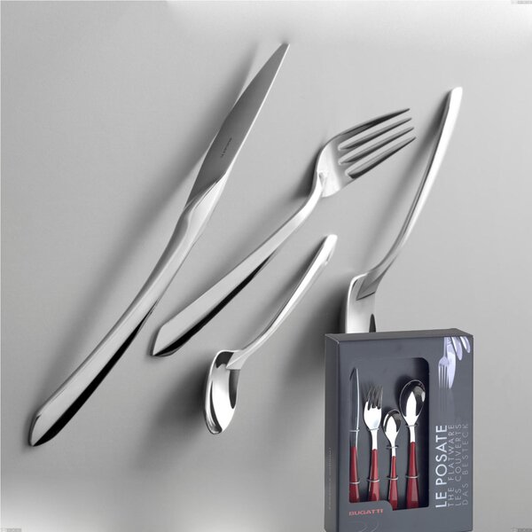 Aphrodite Bugatti 24 Piece Cutlery Set in Showcase Box, Polished Chrome Stainless Steel 18.10