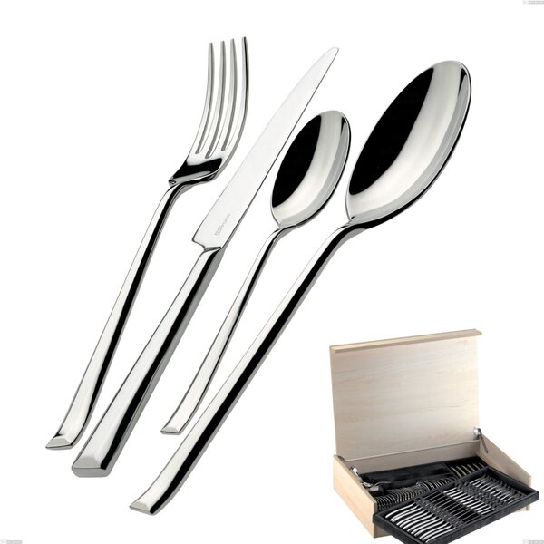 Madeira Case 75 Pieces Duetto Bugatti Cutlery, 18.10 Polished Chrome Steel