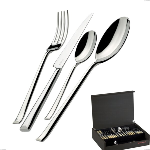Cutlery set 49 pieces in wenge wood case Duetto Bugatti, 18.10 polished chrome steel